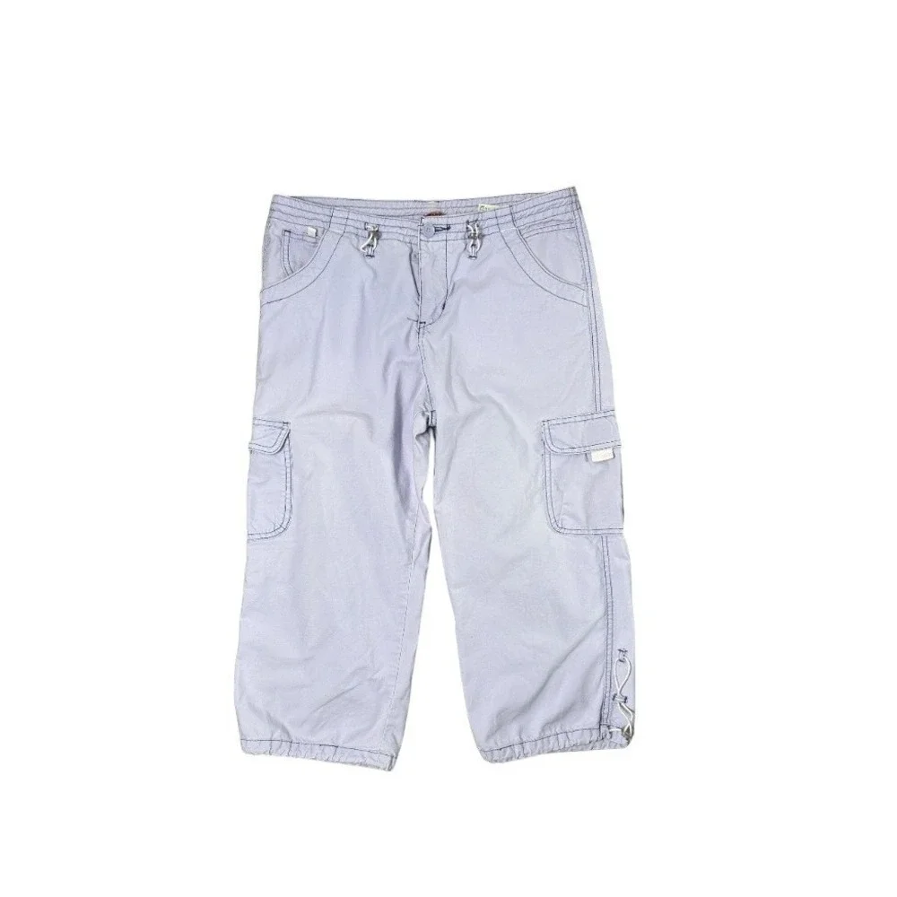 Y2K Light Lavender Cargo Capri Pants Hiking Gorpcore Drawstring Hem 7